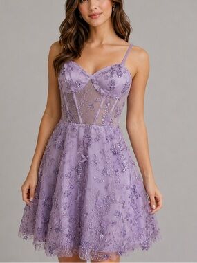 Kiss Prom Elegant Lavender Floral Dress